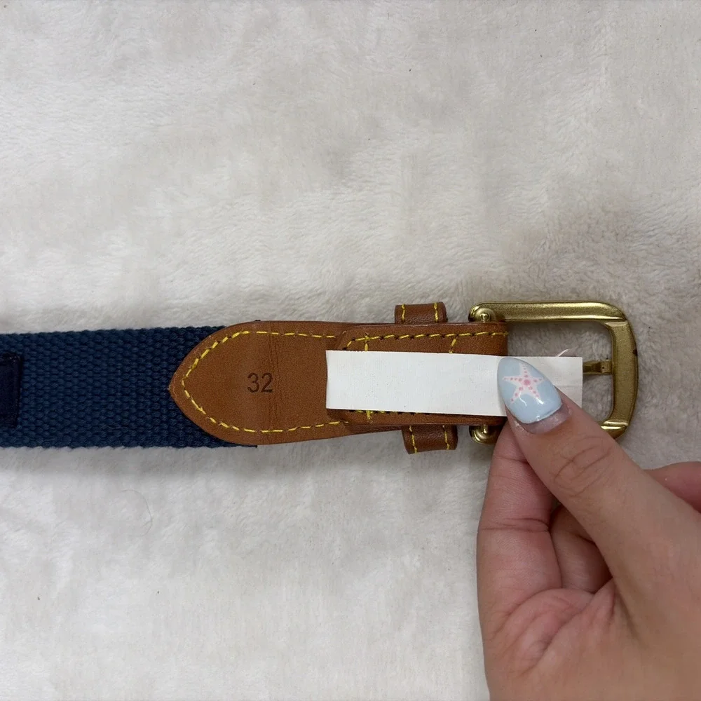 Men's Size 32 Simply Southern Collection Bow Tie Patterned Canvas/Leather Belt